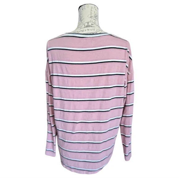 Tribal Pink Black White Stripe Long Sleeve Knit Top M - Picture 3 of 4
